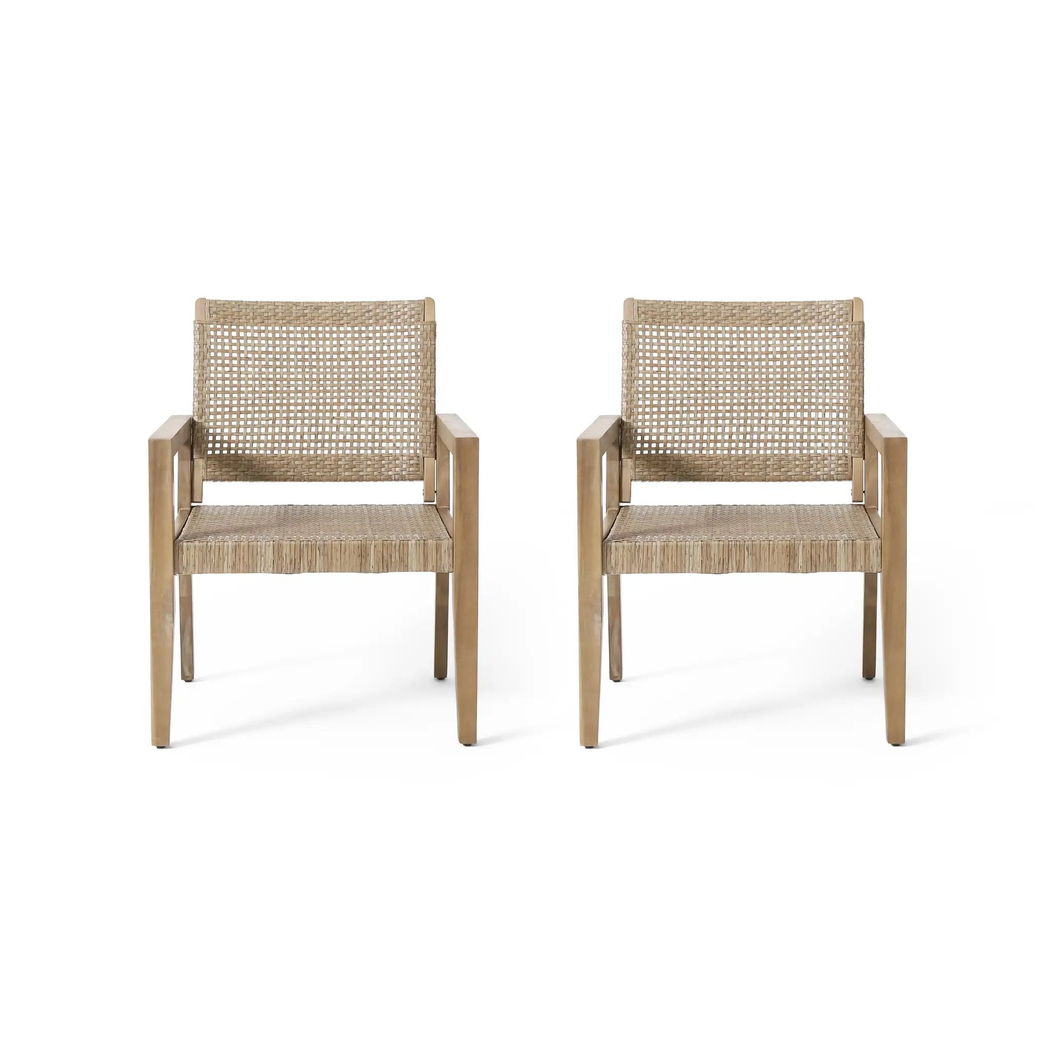 Outdoor Wicker and Acacia Wood Club Chairs - Set of 2 by HouseOfZazla