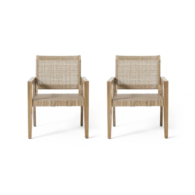 Outdoor Wicker and Acacia Wood Club Chairs - Set of 2 by HouseOfZazla