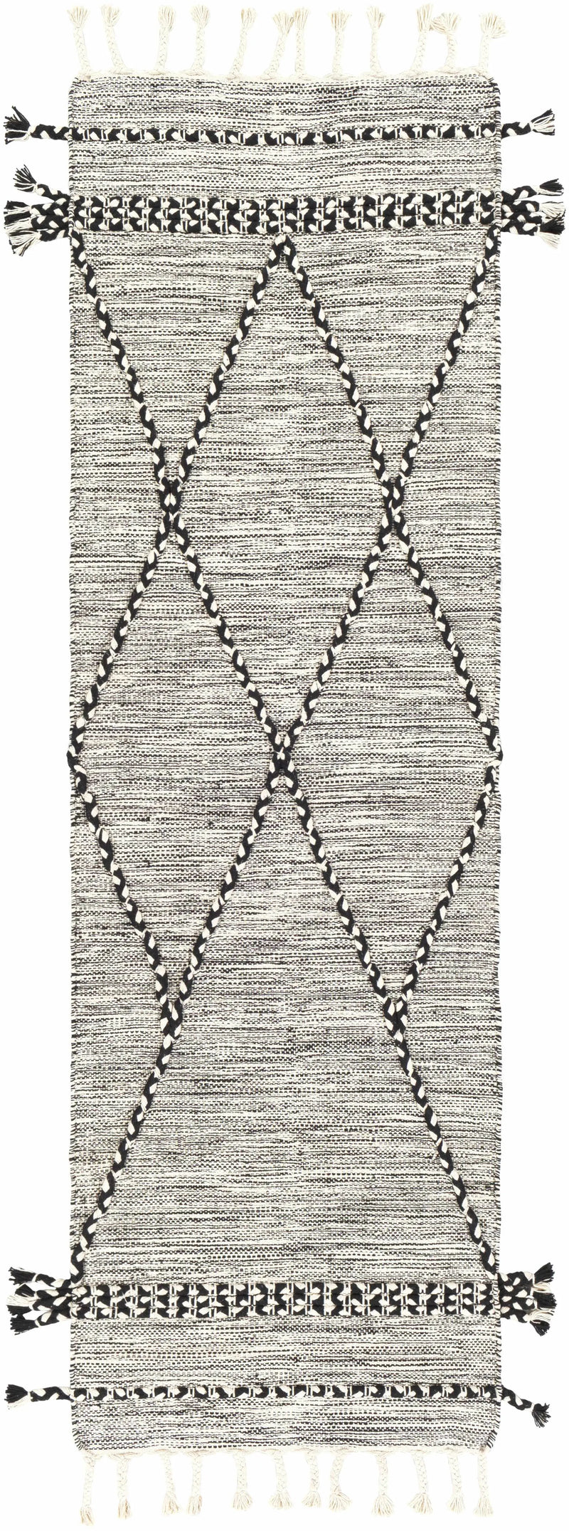 Neal Black/Cream Trellis Cotton Rug with Tassels - Clearance by Boutique Rugs