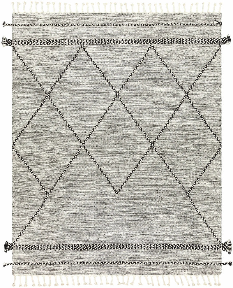 Neal Black/Cream Trellis Cotton Rug with Tassels - Clearance by Boutique Rugs
