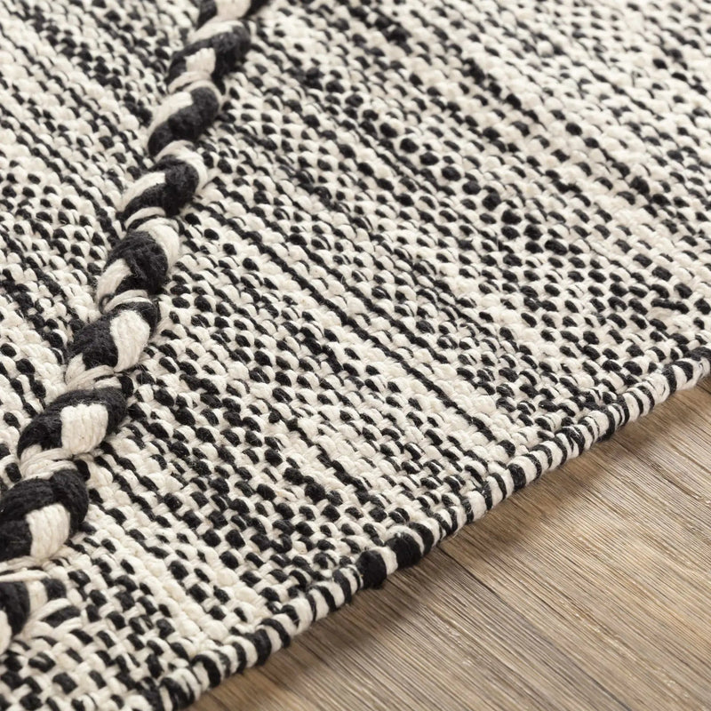 Neal Black/Cream Trellis Cotton Rug with Tassels - Clearance by Boutique Rugs