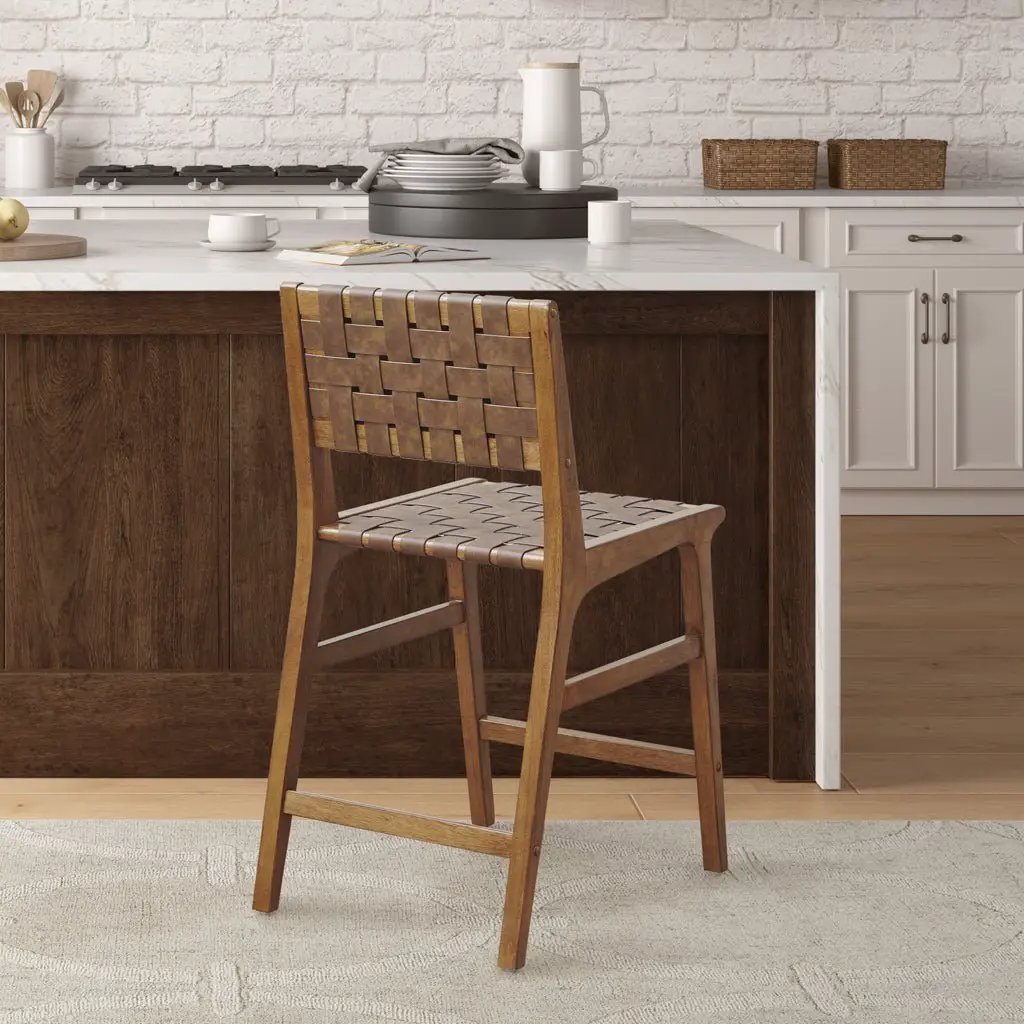 Nebuluxe Faux Leather Woven Counter Stool by HouseOfZazla