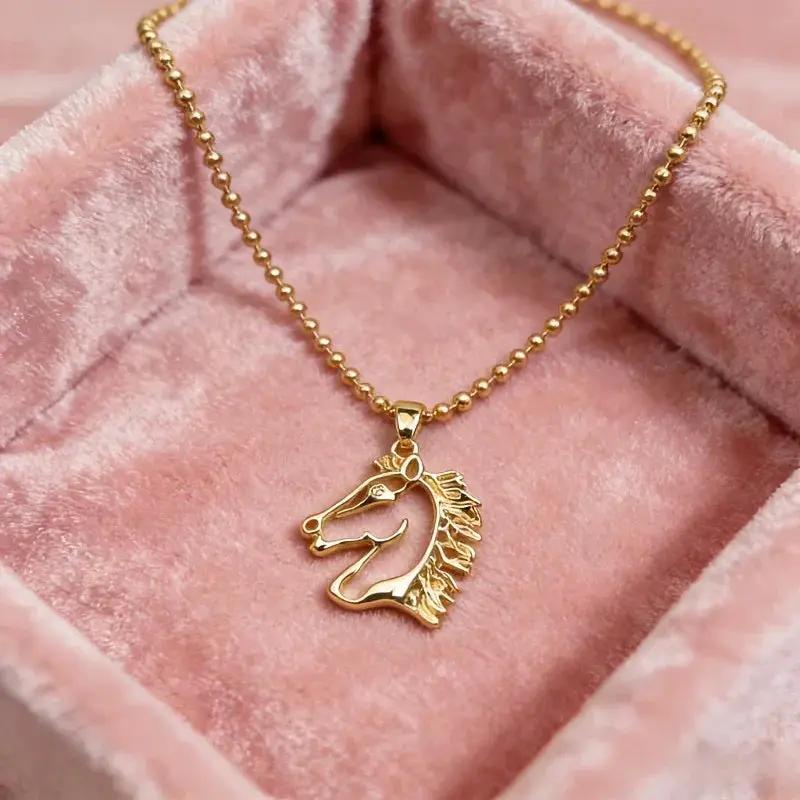 Necklace - Golden Copper Horse Pendant by House Of Avana