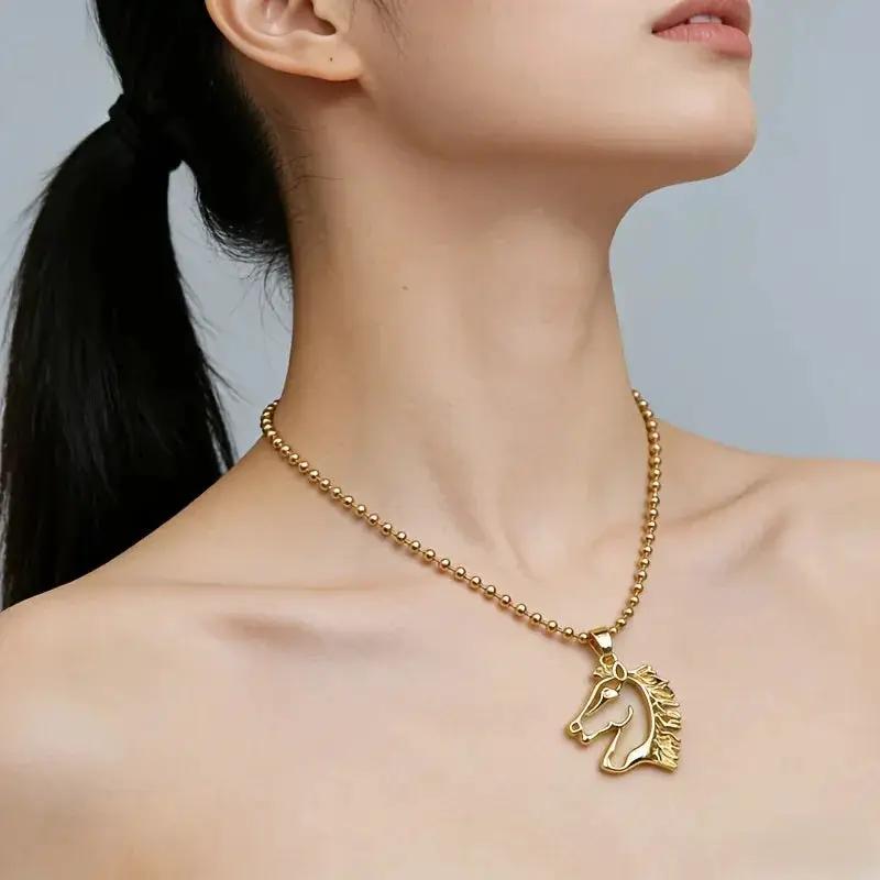 Necklace - Golden Copper Horse Pendant by House Of Avana