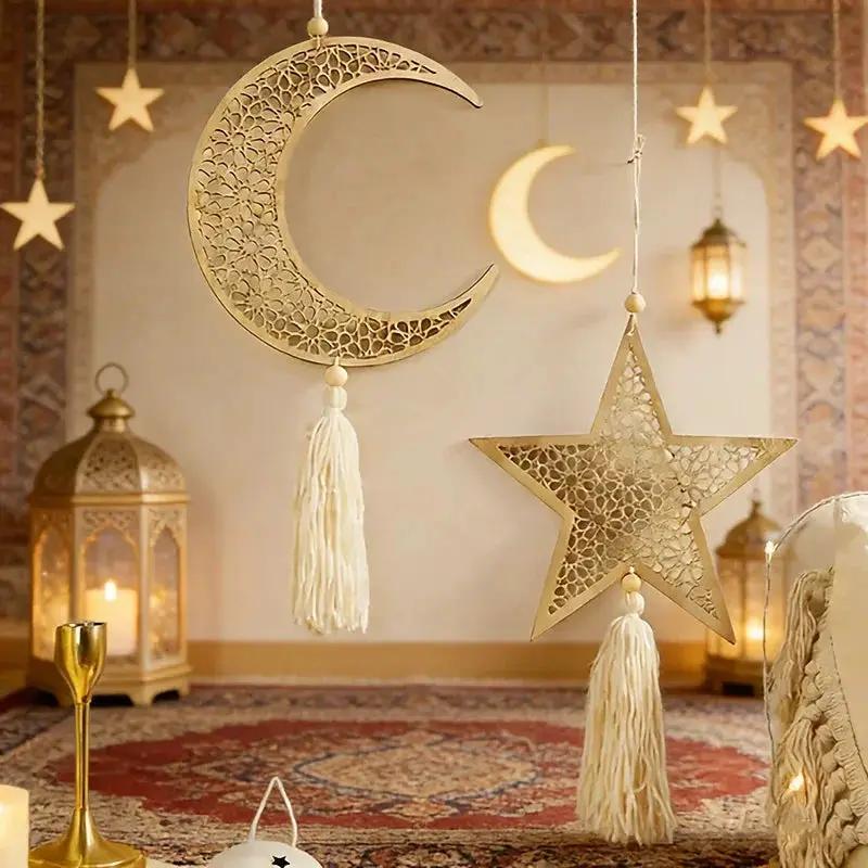 Necklace - Islamic Wooden Crescent Star Pendant by House Of Avana