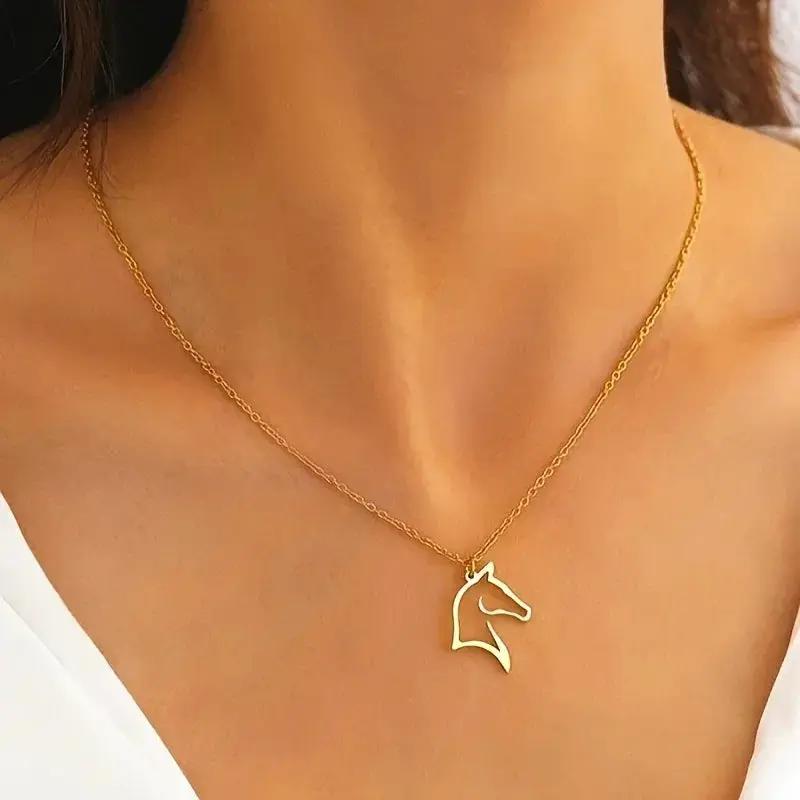 Necklace - Minimalist Metal Horse Head Pendant by House Of Avana
