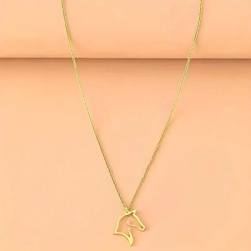 Necklace - Minimalist Metal Horse Head Pendant by House Of Avana