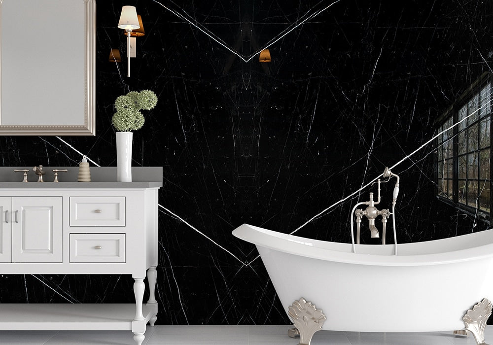 Negro Marquina Polished Marble Slab Random room scene