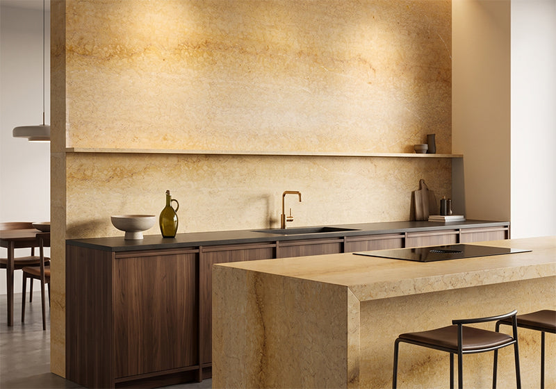Nembro Giallo Polished Marble Slab Random room scene