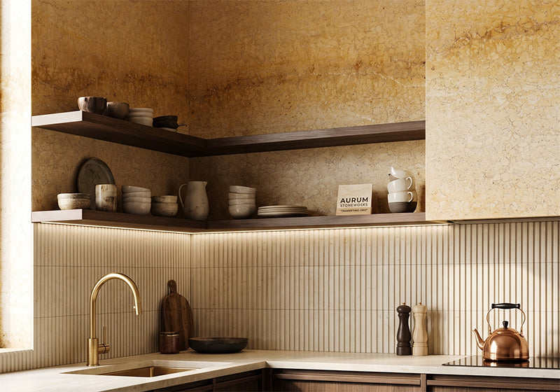 Nembro Giallo Polished Marble Slab Random room scene 3