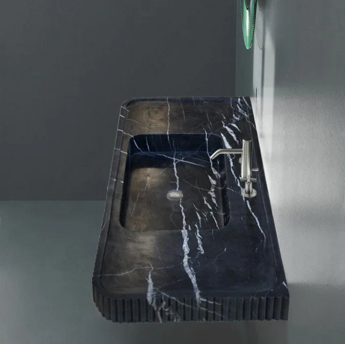 Nero Marquina Marble Wall-mount Bathroom Vanity Sink Fluted Front (W)20" (L)48" (H)5" by GobekDesign