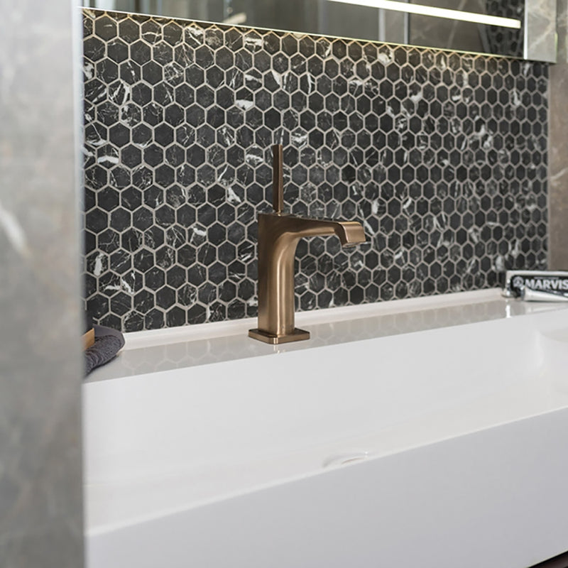Nero Marquina Anti Slip Hexagon Glass Mosaics 11 3/4x11 1/2 Glass Anti Slip 12x12 Mosaics — 2