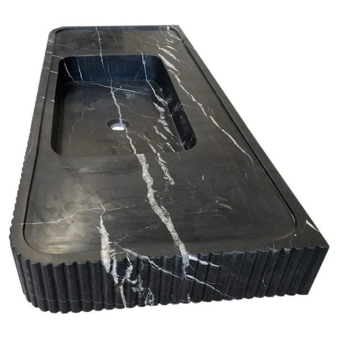Nero Marquina Marble Wall-mount Bathroom Vanity Sink Fluted Front (W)20" (L)48" (H)5" by GobekDesign
