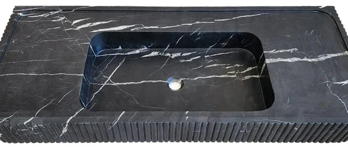 Nero Marquina Marble Wall-mount Bathroom Vanity Sink Fluted Front (W)20" (L)48" (H)5" by GobekDesign