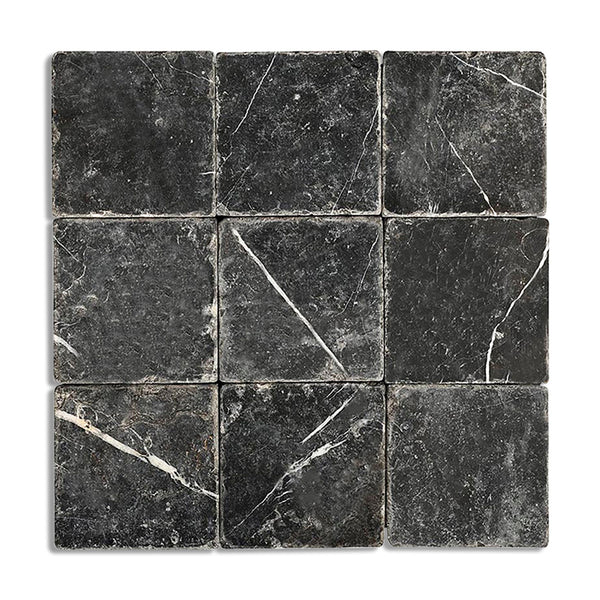 Nero Marquina Premium Tumbled Marble Tiles 4x4