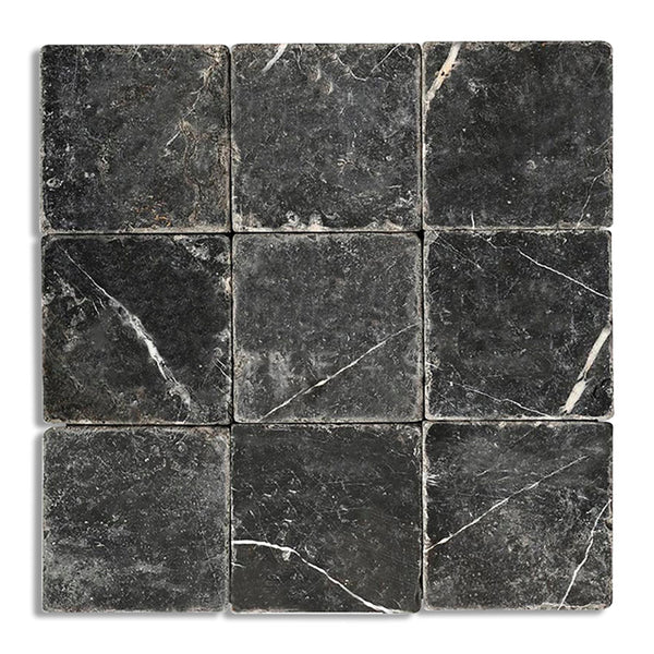 Nero Marquina Premium Tumbled Marble Tiles 6x6