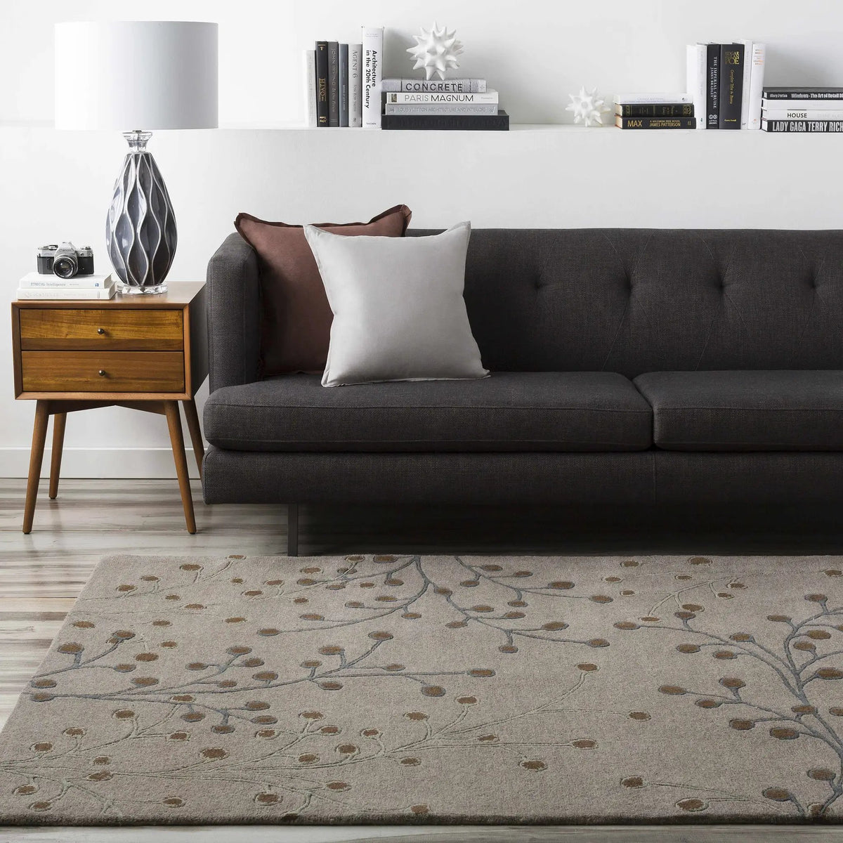 Sage Brown Elsu Area Rug - Clearance, installed in a room