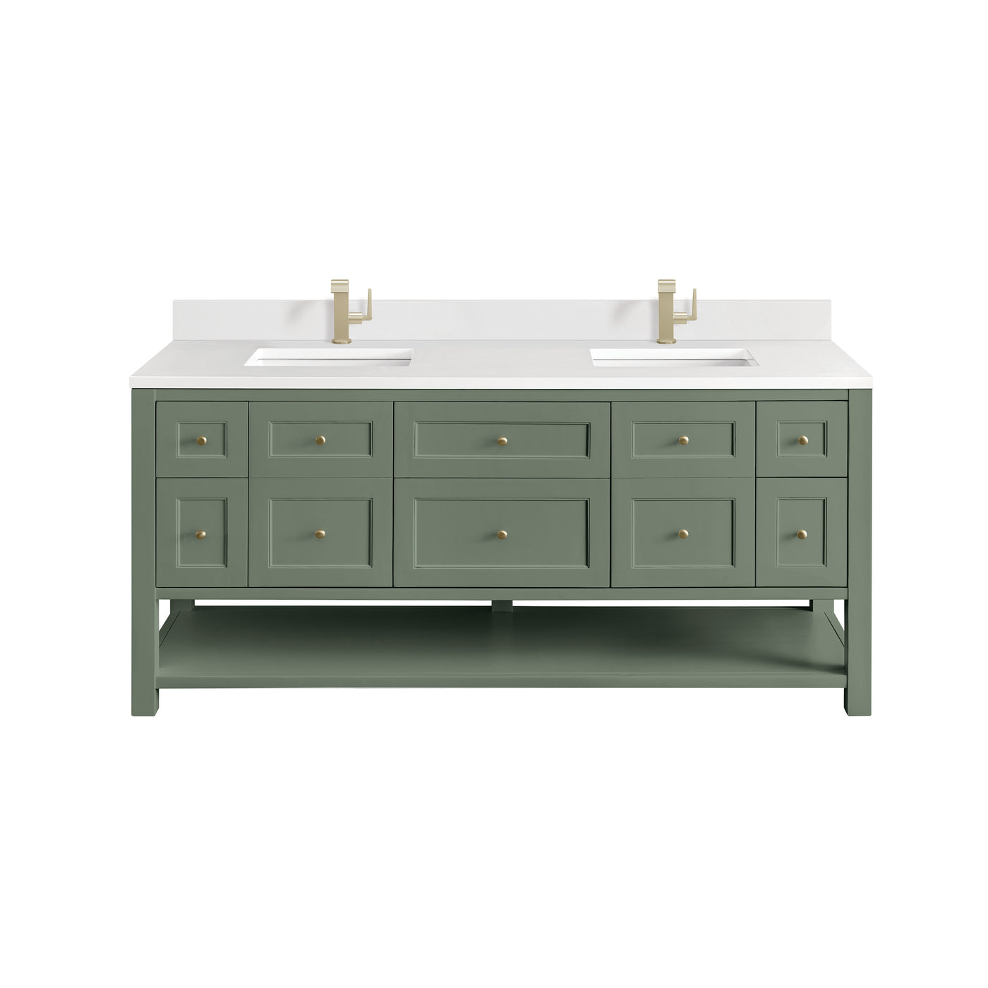 James Martin Breckenridge 72" Double Bathroom Vanity, Smokey Celadon with White Zeus (Single Hole, with Backsplash) countertop