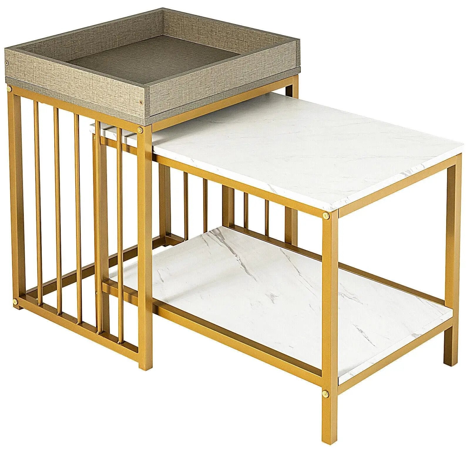 2 Pieces Nesting Coffee Table Set for Living Room-White by DirectDeals