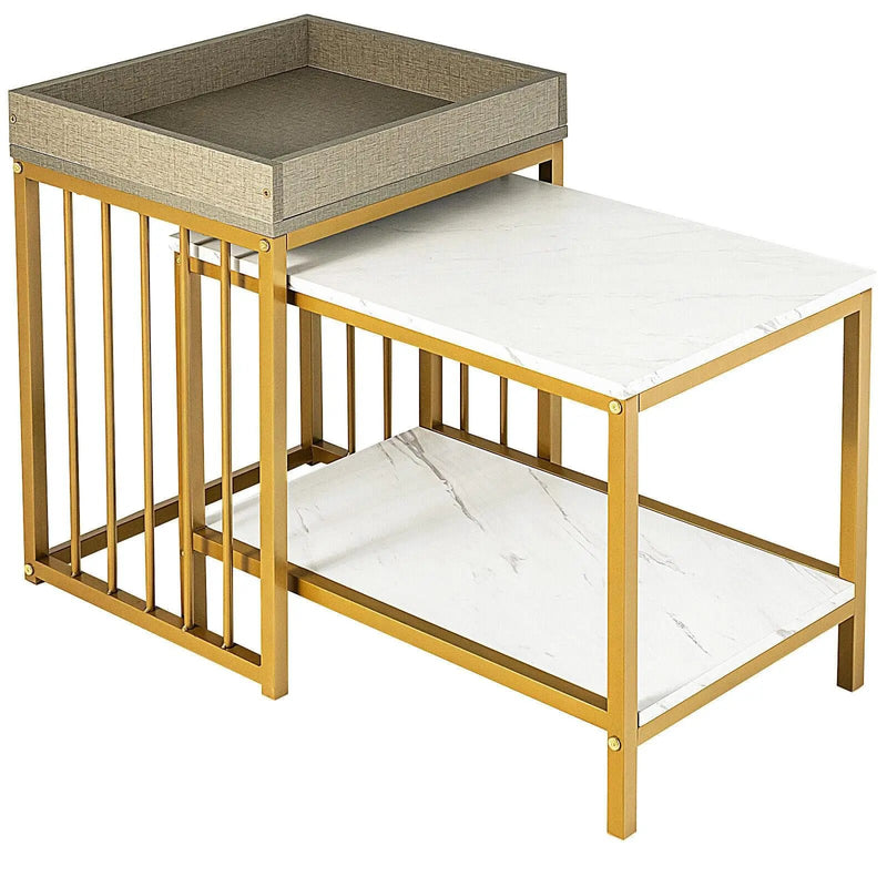 2 Pieces Nesting Coffee Table Set for Living Room-White by DirectDeals