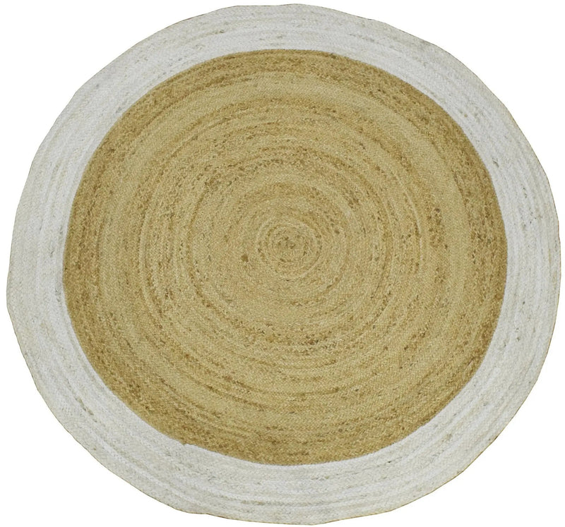 100% ALL NATURAL FIBER HAND BRAIDED BOHO WHITE ROUND JUTE RUG | JR4 by The Rug Decor