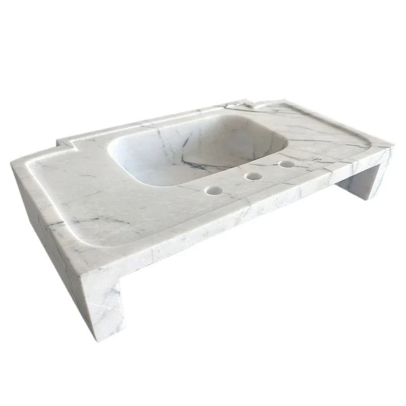 New York White Marble Wall-mount Bathroom Sink Polished (W)18" (L)28" (H)6" by GobekDesign