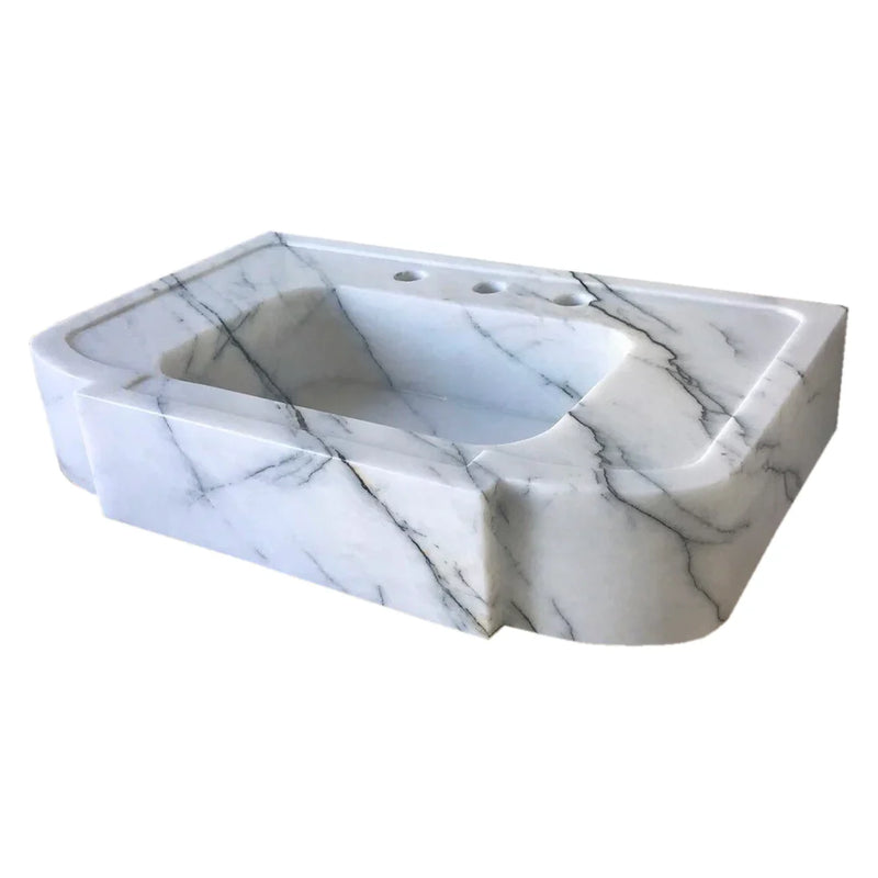 New York White Marble Wall-mount Bathroom Sink Polished (W)18" (L)28" (H)6" by GobekDesign