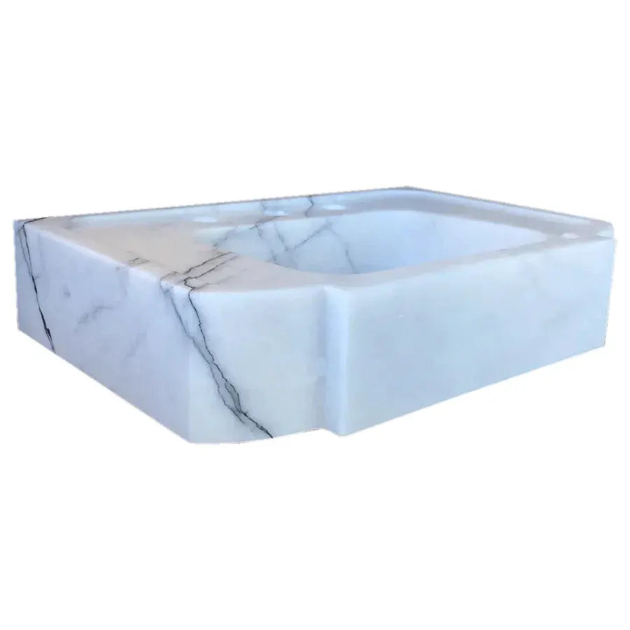 Turkish White Marble Wall-Mount Bathroom Sink Handcrafted Polished Finish 18 x 28 x 6 by GobekDesign