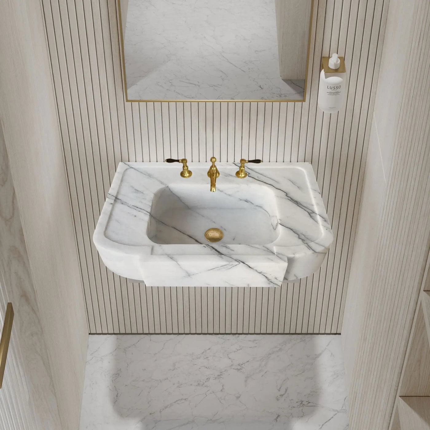 Turkish White Marble Wall-Mount Bathroom Sink Handcrafted Polished Finish 18 x 28 x 6 by GobekDesign