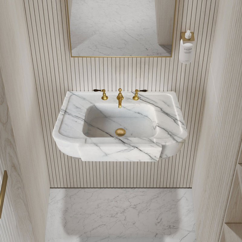 New York White Marble Wall-mount Bathroom Sink Polished (W)18" (L)28" (H)6" by GobekDesign