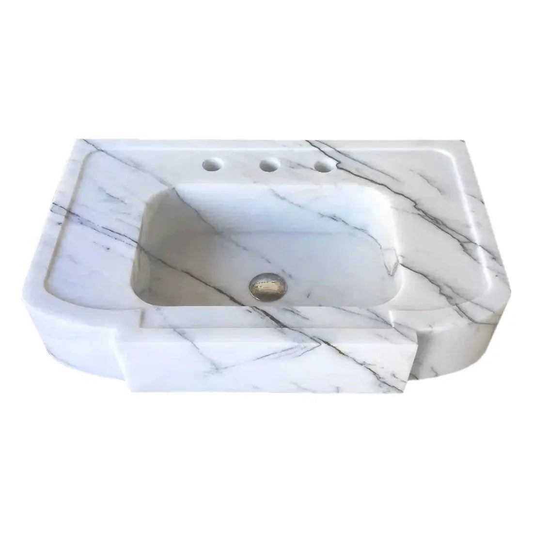 Turkish White Marble Wall-Mount Bathroom Sink Handcrafted Polished Finish 18 x 28 x 6 by GobekDesign