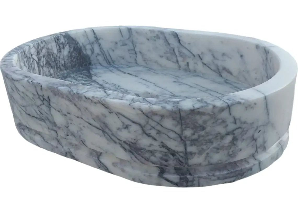 Handcrafted Turkish Marble Ellipse Wall Mount Sink 13.5x19.6x5 by GobekDesign