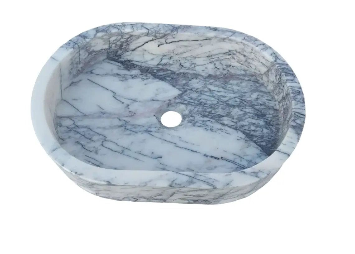 Handcrafted Turkish Marble Ellipse Wall Mount Sink 13.5x19.6x5 by GobekDesign