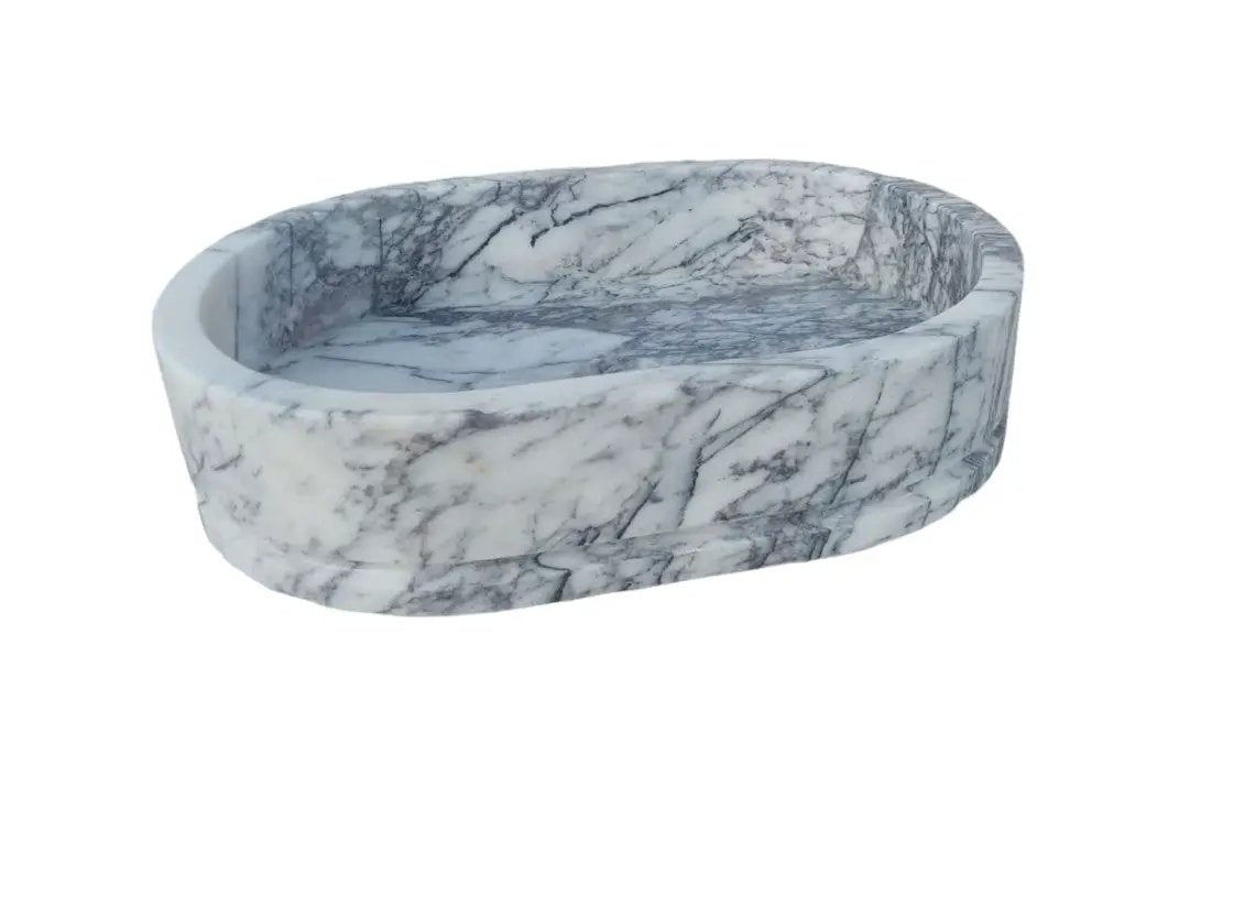 Handcrafted Turkish Marble Ellipse Wall Mount Sink 13.5x19.6x5 by GobekDesign
