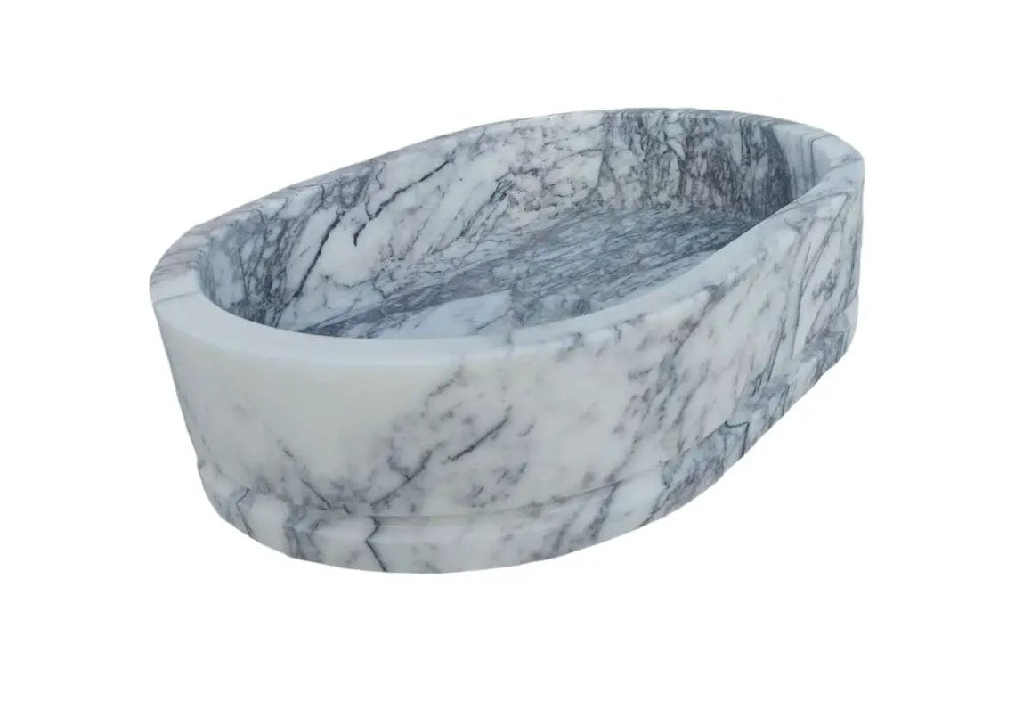 Handcrafted Turkish Marble Ellipse Wall Mount Sink 13.5x19.6x5 by GobekDesign