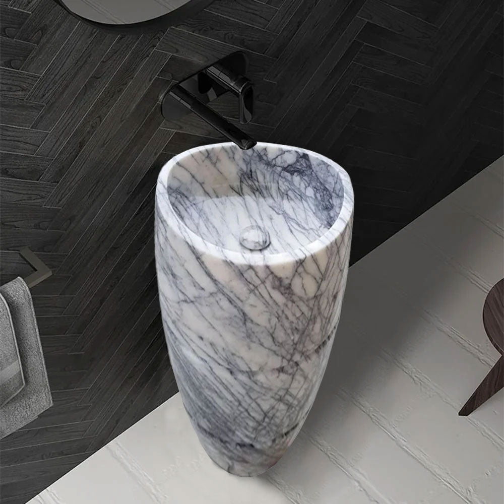 New York Marble Pedestal Stand-Alone Sink Curved (D)22" (H)34" by GobekDesign