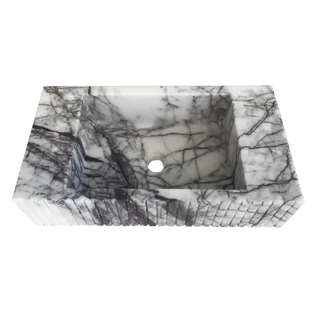 New York Marble Wall Mount Bathroom Sink Fluted Design with 12 by 20 by 5 Inch Size by GobekDesign