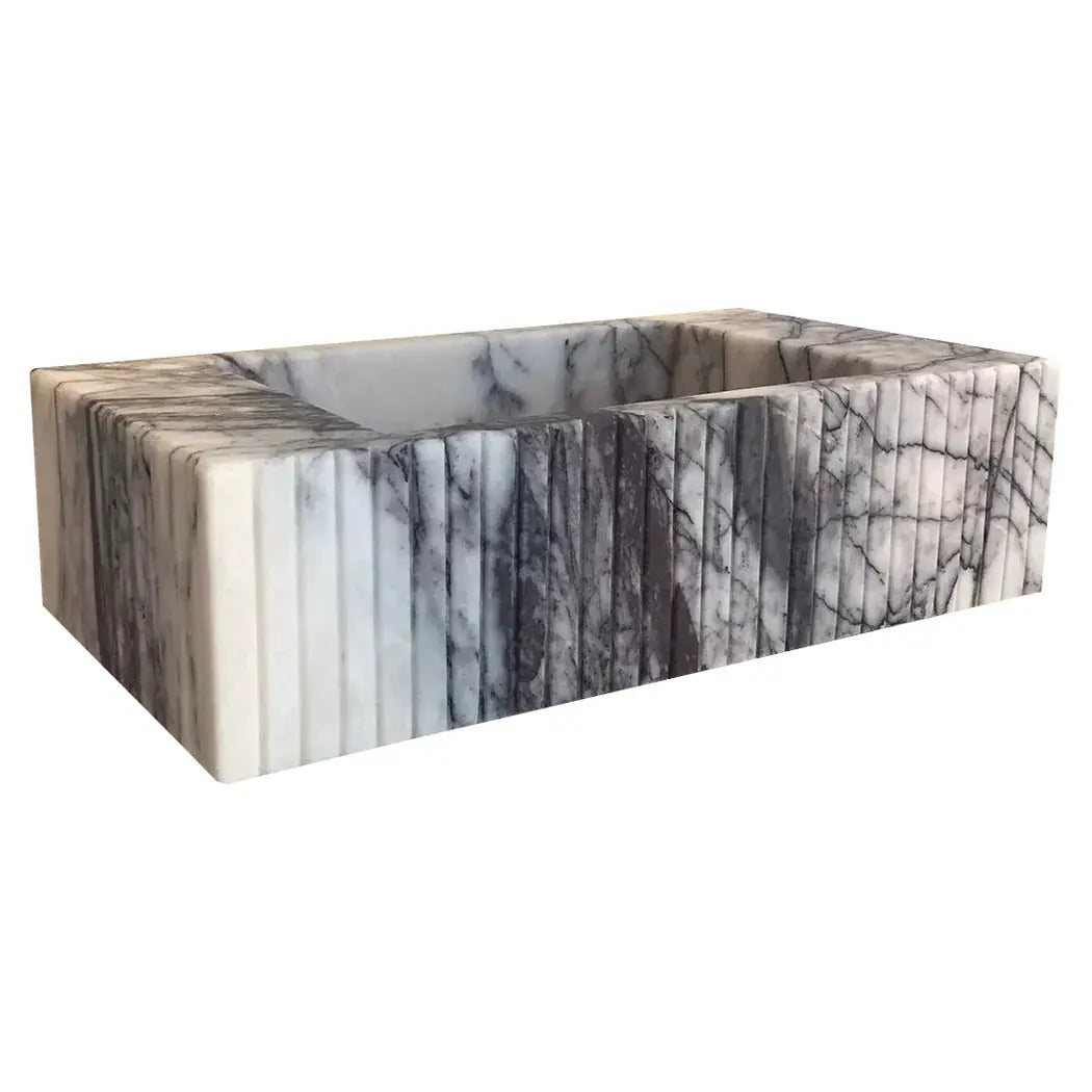 New York Marble Wall Mount Bathroom Sink Fluted Design with 12 by 20 by 5 Inch Size by GobekDesign