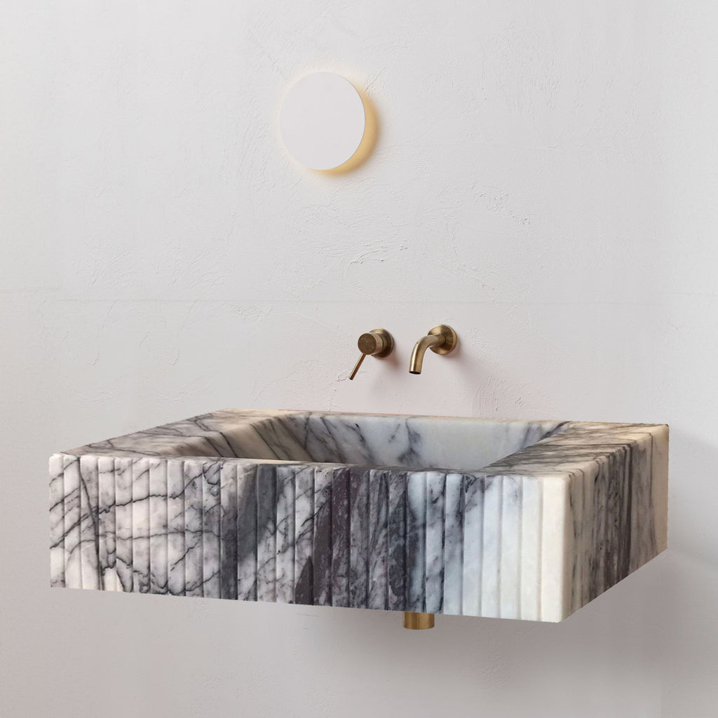 New York Marble Wall-mount Bathroom Sink Fluted (W)12" (L)20" (H)5" by GobekDesign