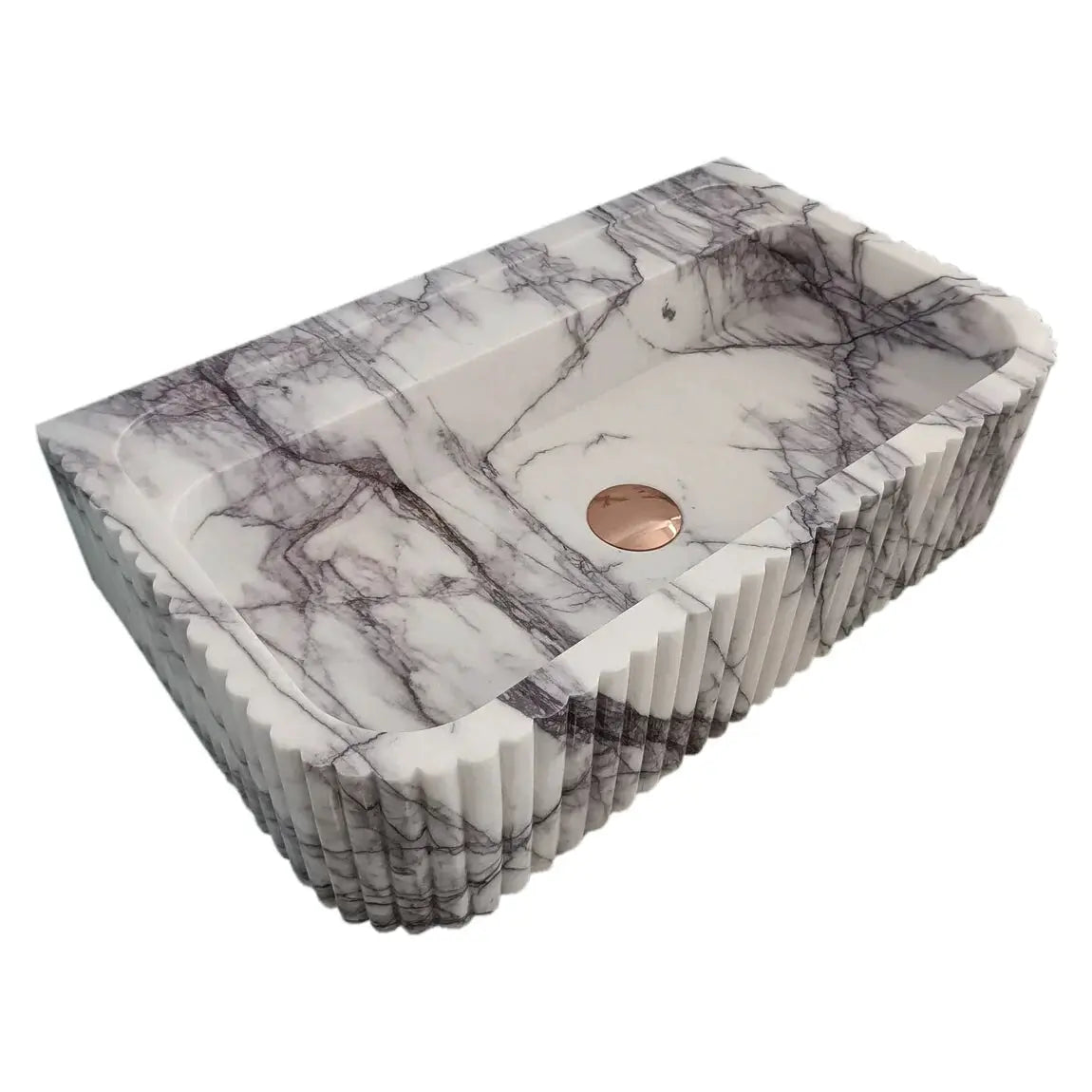 New York Marble Wall Mount Bathroom Sink Ribbed Textured Finish - 24 Inch Length by GobekDesign