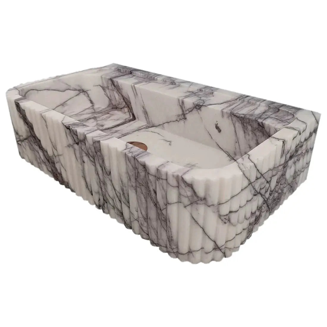 New York Marble Wall Mount Bathroom Sink Ribbed Textured Finish - 24 Inch Length by GobekDesign