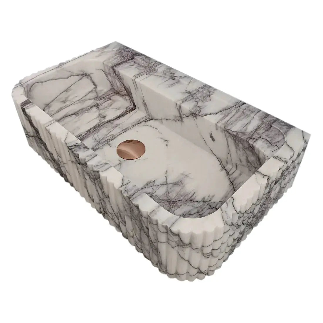 New York Marble Wall Mount Bathroom Sink Ribbed Textured Finish - 24 Inch Length by GobekDesign
