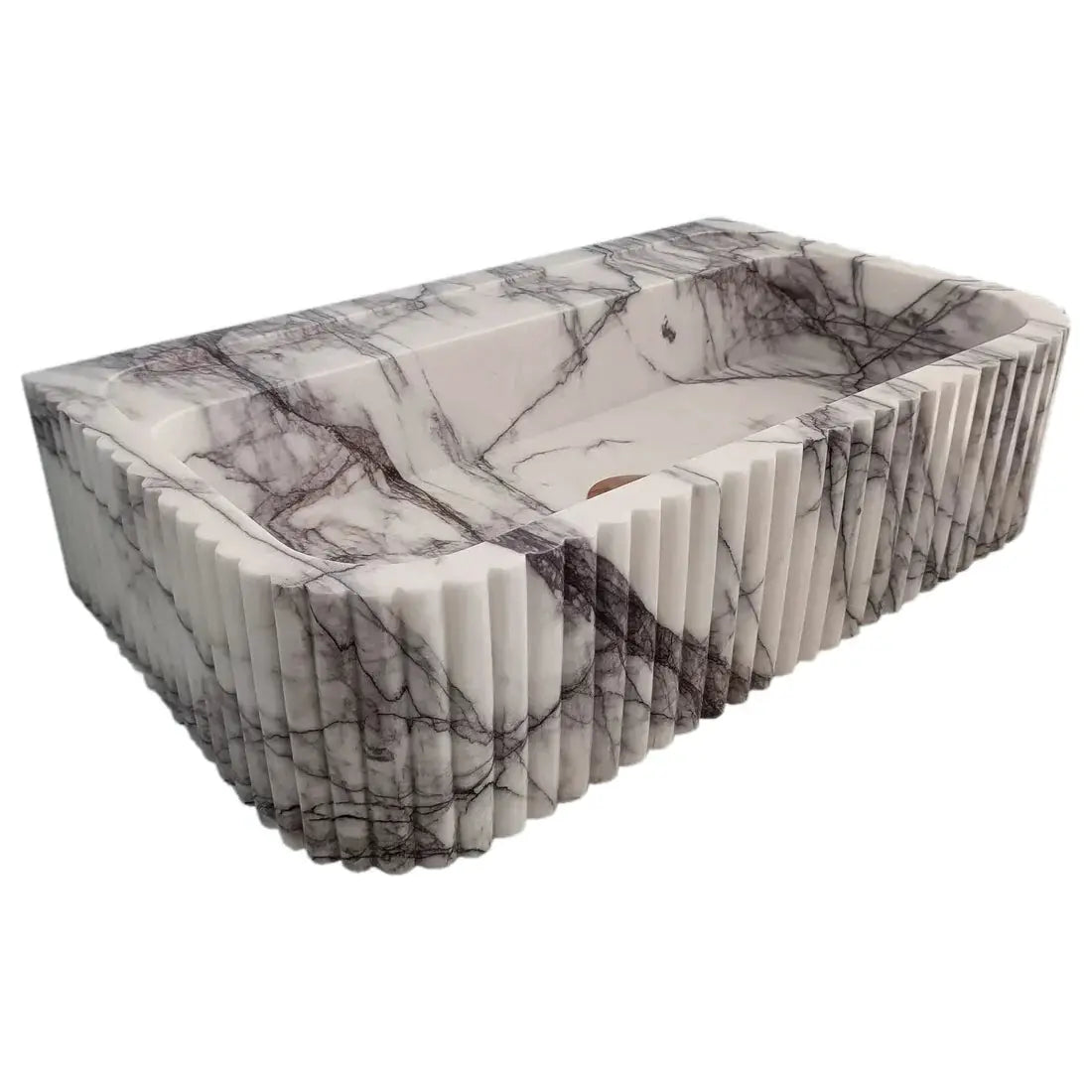 New York Marble Wall Mount Bathroom Sink Ribbed Textured Finish - 24 Inch Length by GobekDesign
