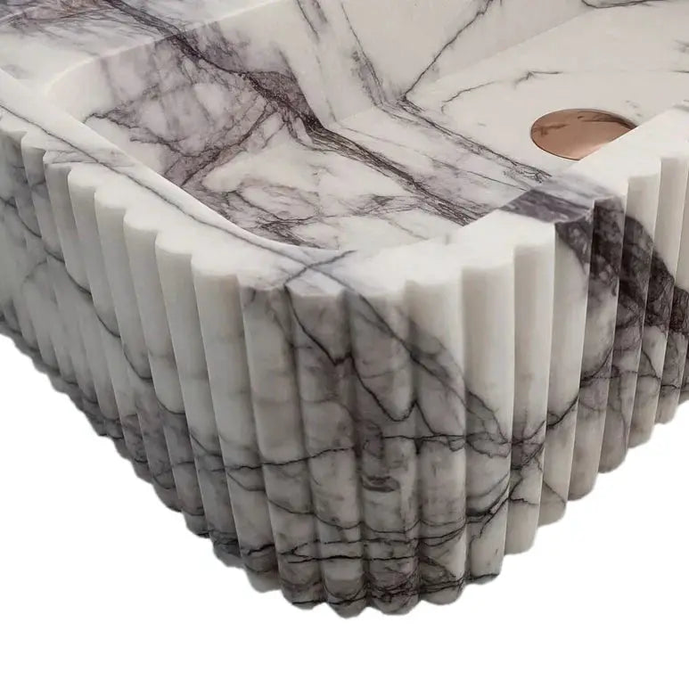 New York Marble Wall Mount Bathroom Sink Ribbed Textured Finish - 24 Inch Length by GobekDesign