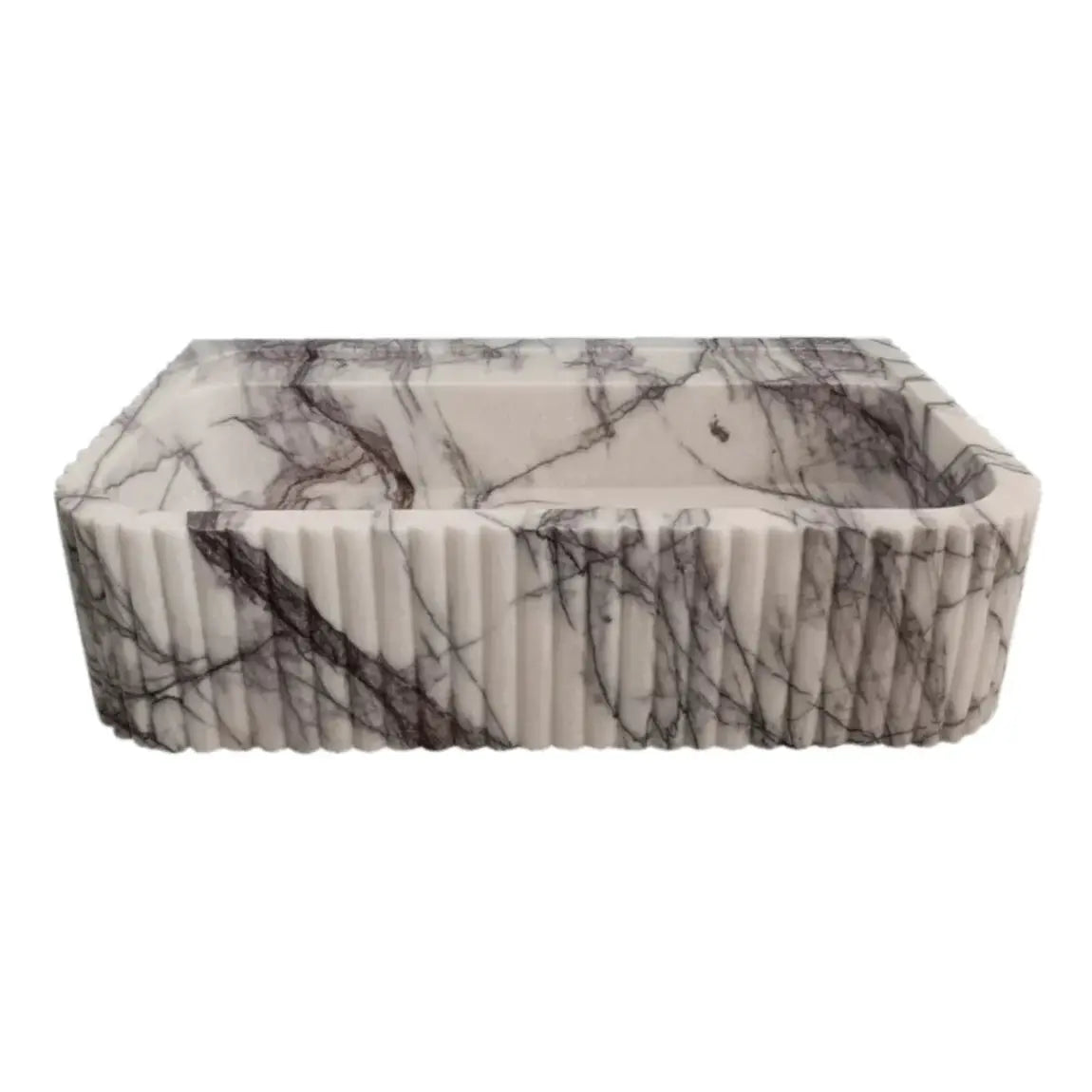 New York Marble Wall Mount Bathroom Sink Ribbed Textured Finish - 24 Inch Length by GobekDesign