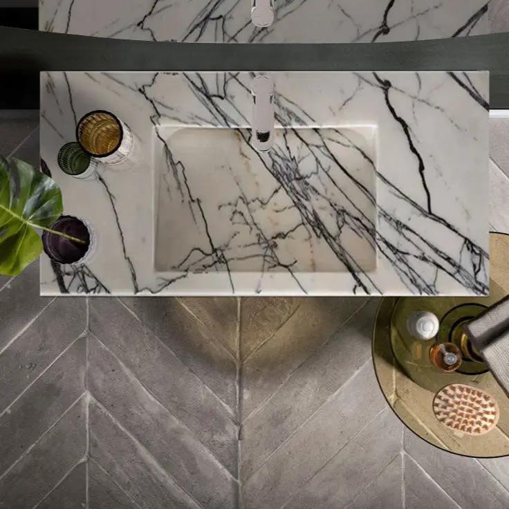 Turkish Marble Wall-mount Rectangular Bathroom Sink 43 Inch - Polished by GobekDesign