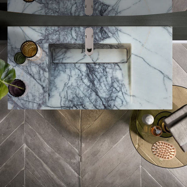 Turkish Marble Wall Mount Bathroom Sink Polished 20x40 Hidden Drain