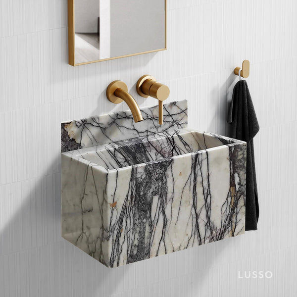 Turkish Marble Wall-Mount Bathroom Sink with Backsplash 16 x 24 x 12