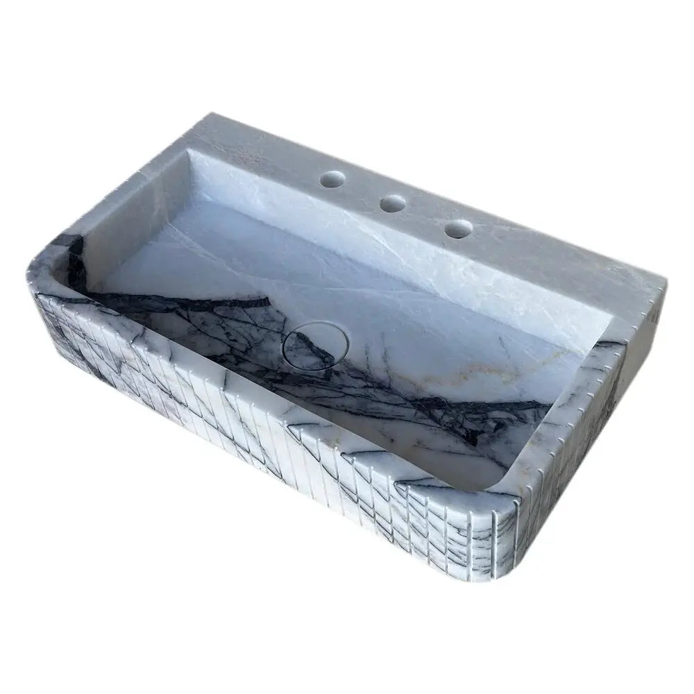 Premium Turkish New York Marble Wall Mount Bathroom Sink Fluted 28 x 16 x 5 Inches by GobekDesign