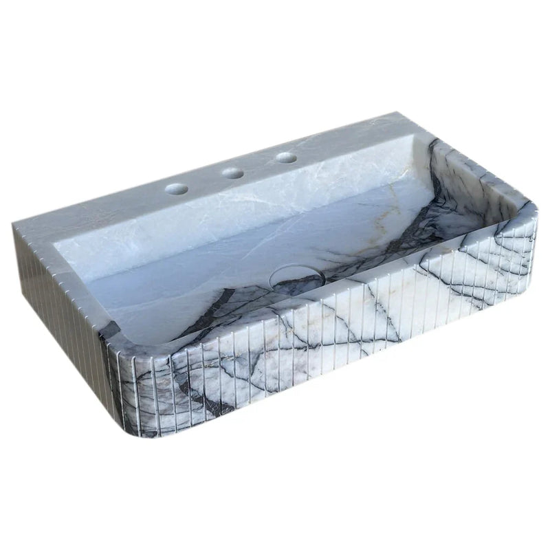 New York Marble Wall-mount Bathroom Sink Fluted Front and Edges (W)16" (L)28" (H)5" by GobekDesign